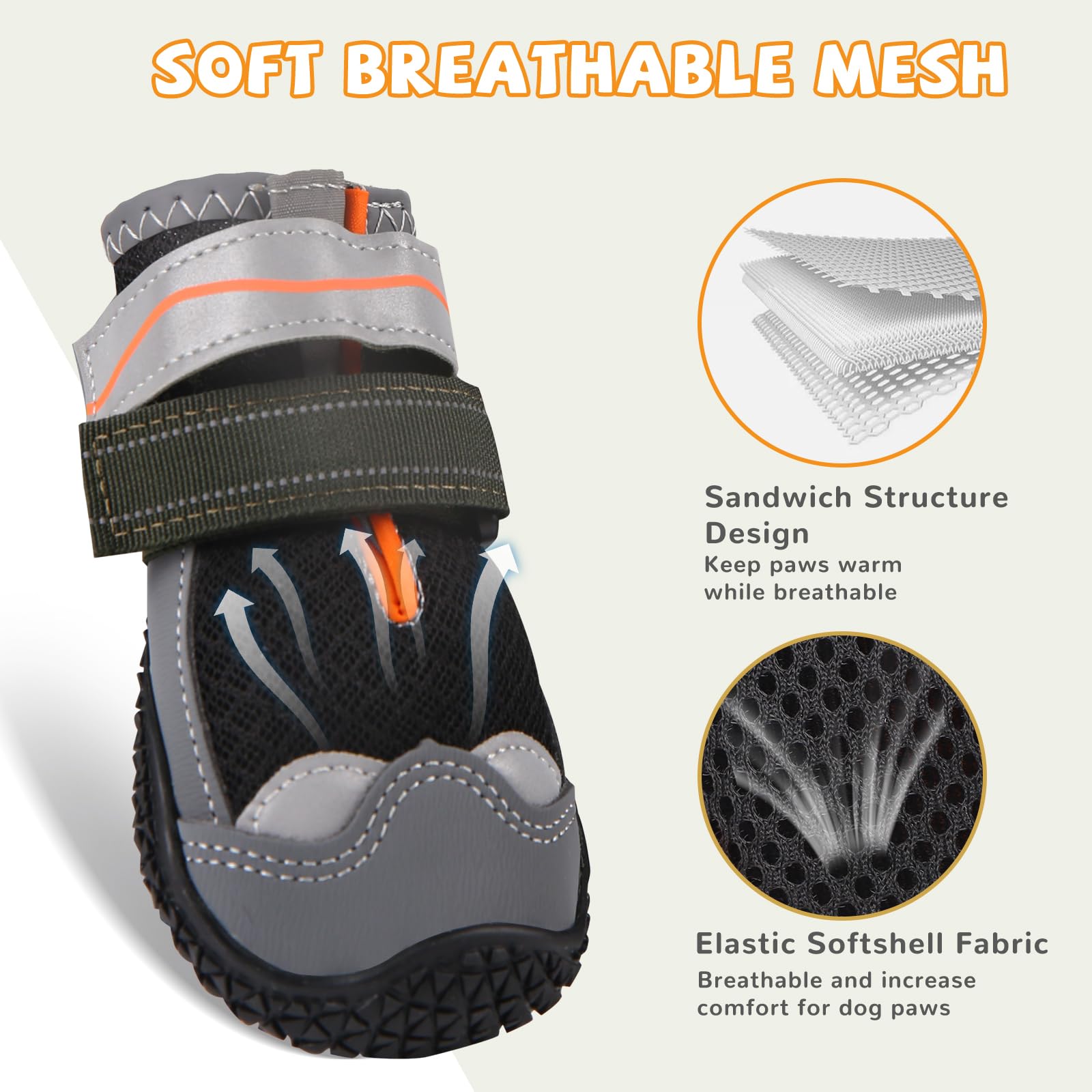 Dog Shoes For Large Dogs, Medium Dog Boots & Paw Protectors For Hot Pavement, Waterproof Dog Booties With Reflective Strap, Non-